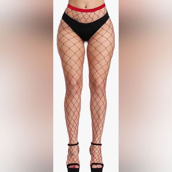 Red LARGE Hole Fishnet Stockings - Picture 1 of 5